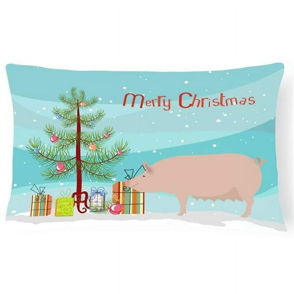 Carolines Treasures BB9305PW1216 English Large White Pig Christmas Canvas Fabric Decorative Pillow, Teal, 12H x16W,