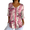 thumbnail image 1 of Articles en Liquidation Chemises pour Femmes Chemises Mixtes pour Femmes Haut Élégant Rétro à Imprimé Artistique pour Femme Col en V Ample Manches Mi-Longues, 1 of 5