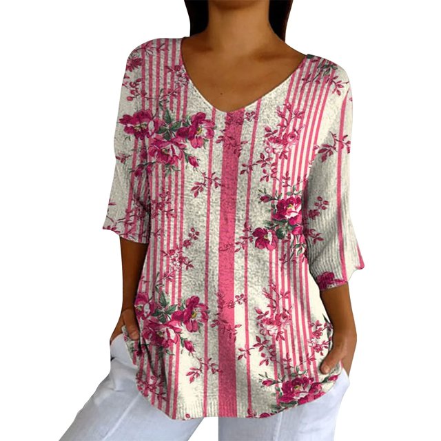Articles en Liquidation Chemises pour Femmes Chemises Mixtes pour Femmes Haut Élégant Rétro à Imprimé Artistique pour Femme Col en V Ample Manches Mi-Longues