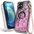 thumbnail image 6 of NageBee Designed for iPhone 14 Magnetic Case for MagSafe, Tempered Glass Screen Protector/Wrist Strap Lanyard, Glitter Floating Liquid Cute Case (Rose Gold), 6 of 6