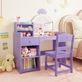 thumbnail image 2 of Kids Vanity Set with Lighted Princess Mirror Wooden Makeup Desk with Chair, Drawer & Open Shelves-Purple Dressing Table for Little Girls, 2 of 7