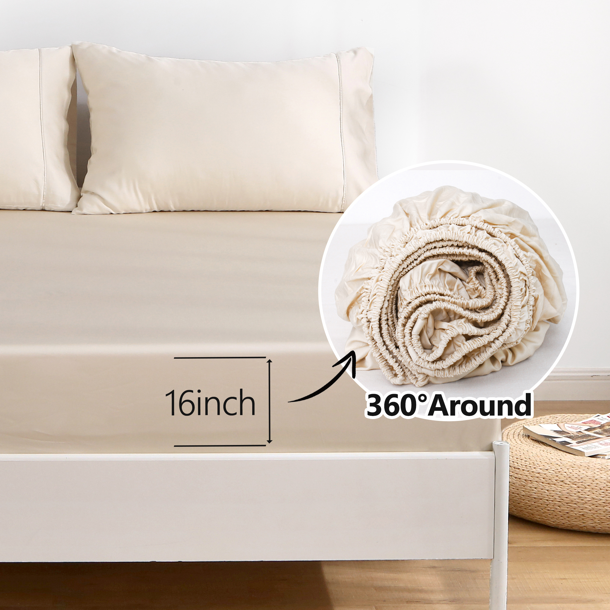 L Linen World 100% Viscose from Bamboo Sheets Set Cal King Size,Bamboo Cooling Bed Sheet 4 Pieces Deep Pocket Sheet,Silky Soft,Breathable(Champagne,Cal King)