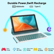 CUPEISI Android 15 Tablet 10 بوصة، 20 جيجابايت RAM+128 جيجابايت ROM/2 تيرابايت قابل للتوسيع، معالج رباعي النواة 2.0 جيجا هرتز، شاشة IPS HD 1280*800، 5G WiFi 6 BT 5.0، أجهزة لوحية 2 في 1 مع قلم ماوس حافظة لوحة المفاتيح، Widevine L1