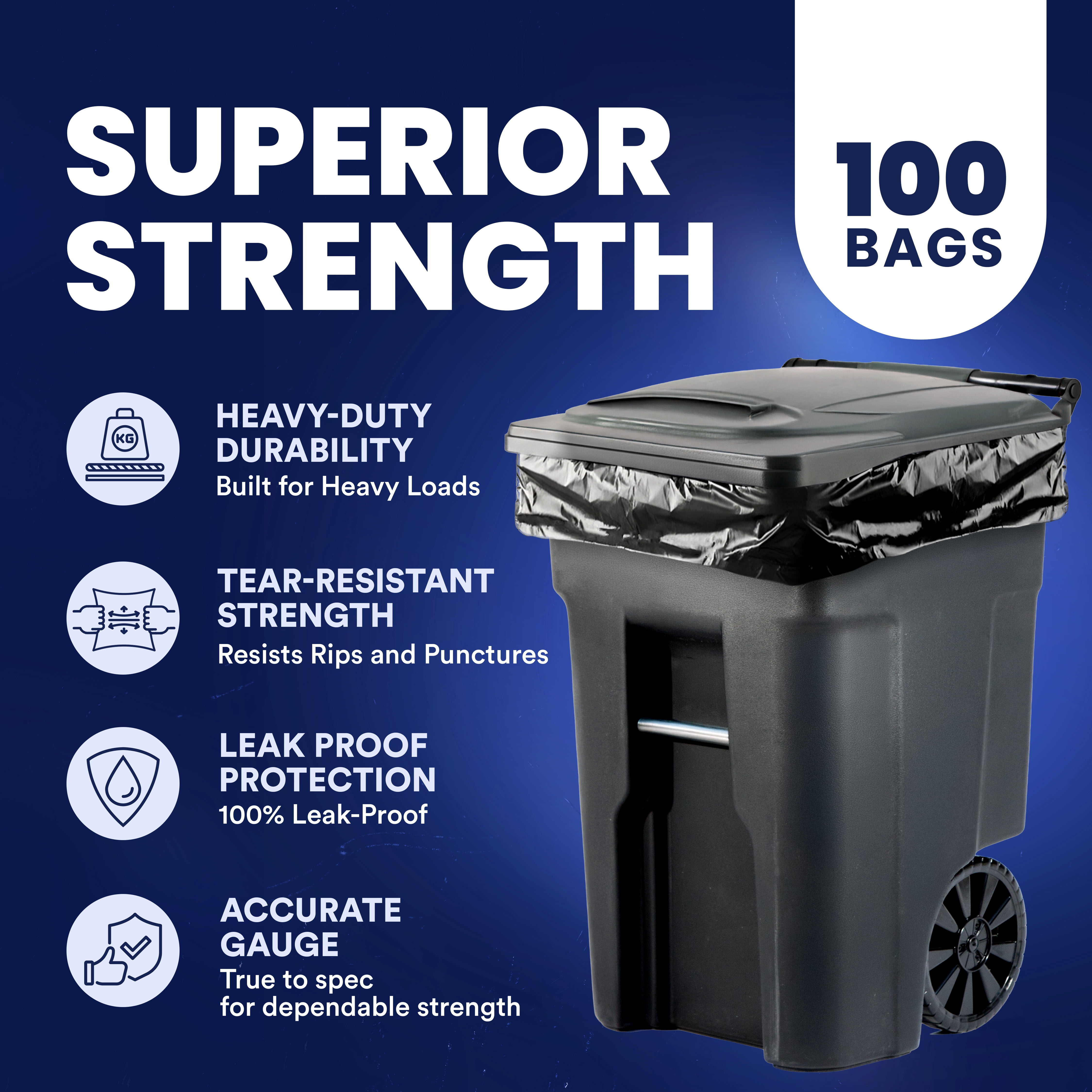 Plasticplace Trash Bags │ 1.5 Mil │ Black Heavy Duty Garbage Can Liners │ 50” x 48”, (100 Count)