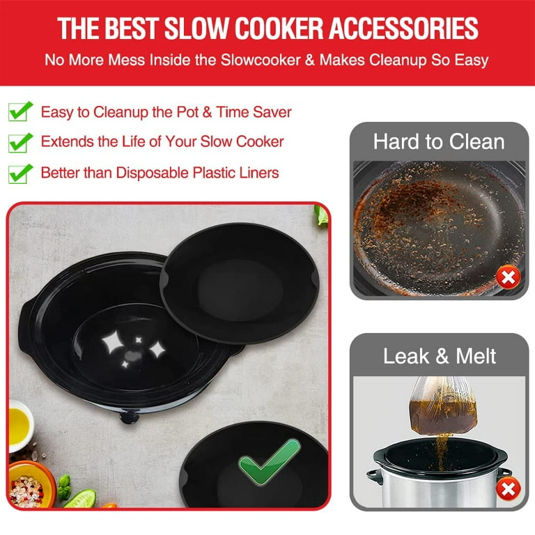 1PC Silicone Crockpot Liner Fits 7-8-10 Quarts Oval Crock Pot, Reusable &  Leakproof Dishwasher Safe Food Grade Slow Cooker Liners, Replacement of  Disposable Plastic Liners, Black 