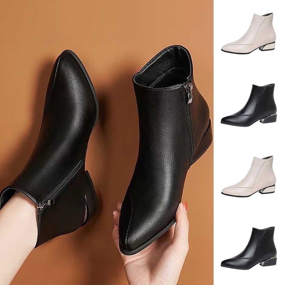 Women's Elegant Pointed Toe Ankle Boots Plus Size Side Zipper Low Heel Comfortable Casual Fashion Short Boots Black 8.5(41)