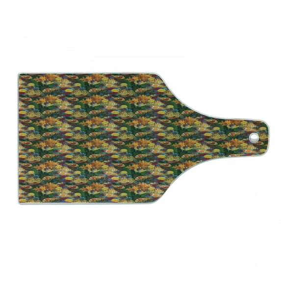 Clown Cutting Board, Continuous Colorful Underwater Pattern with Tropical Fish Type Reef and Corals Print, Decorative Tempered Glass Cutting and Serving Board, in 3 Sizes, by Ambesonne