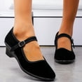 thumbnail image 2 of Mepaouo Women Ballet Shoes Ankle Strap Black Dance Shoes Low Heel Suede Comfy Walking Shoes, 2 of 4