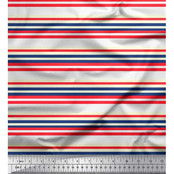 Soimoi Cotton Duck Fabric Horizontal Stripe Printed Fabric 1 Yard 42 Inch Wide
