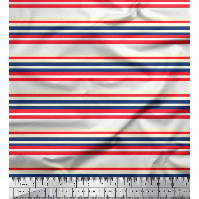 Soimoi Polyester Crepe Fabric Horizontal Stripe Print Sewing Fabric Yard 42 Inch Wide