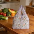 thumbnail image 4 of Bomd Reusable Shrink Grocery Bags, Colorful Flower Pattern Shopping Tote Bag, Portable Eco Handbag Multifunctional Storage Bag for Groceries Travel Beach Outdoor Daily Use Purple, 4 of 6