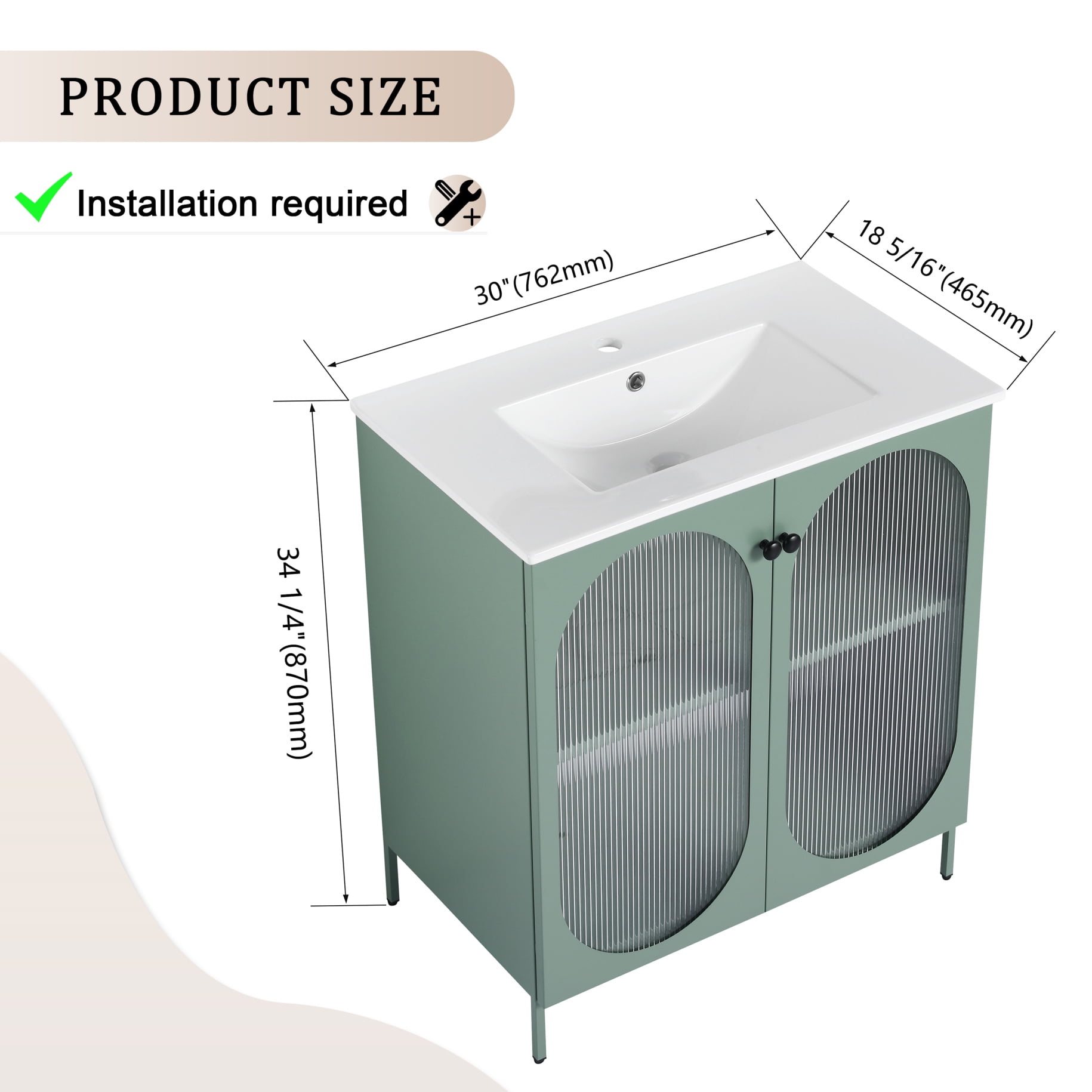 30-Inch Freestanding Bathroom Vanity with Ceramic Sink - Modern Design, Adjustable Storage Shelves, Removable Sink Top & Water-Resistant Cabinets for Small Bathrooms & Powder Rooms
