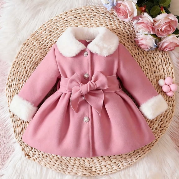 EnJoCho Girls Dress Peacoat Fuzzy Lined Button Front 𝖱uffles Collar Belt Winter Fleec𝖾 Coat Jacket Outwear Toddler Kids Children Clothing Apparel Cold Weather Warm Outer Garment Coats
