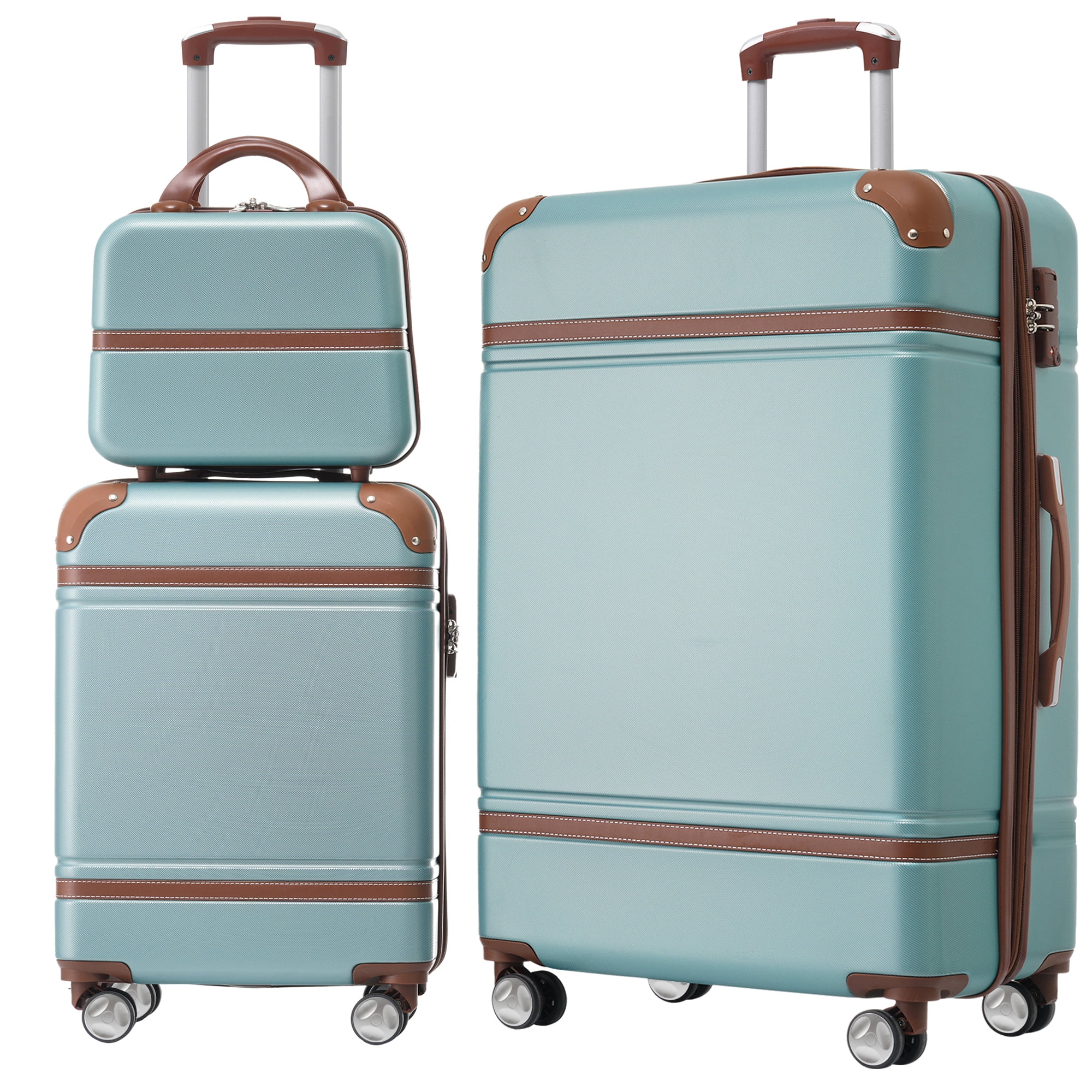 MAYEERTY Vintage 3-Piece Luggage Set: 20"+ Expandable 28" Hardside Suitcase + Cosmetic Case, TSA Lock & Spinner Wheels, Green