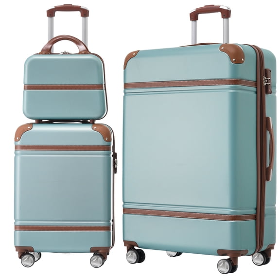 Green 3-Piece Hardshell Luggage Set with TSA Lock, 20 in 28 in Cosmetic Case, ABS