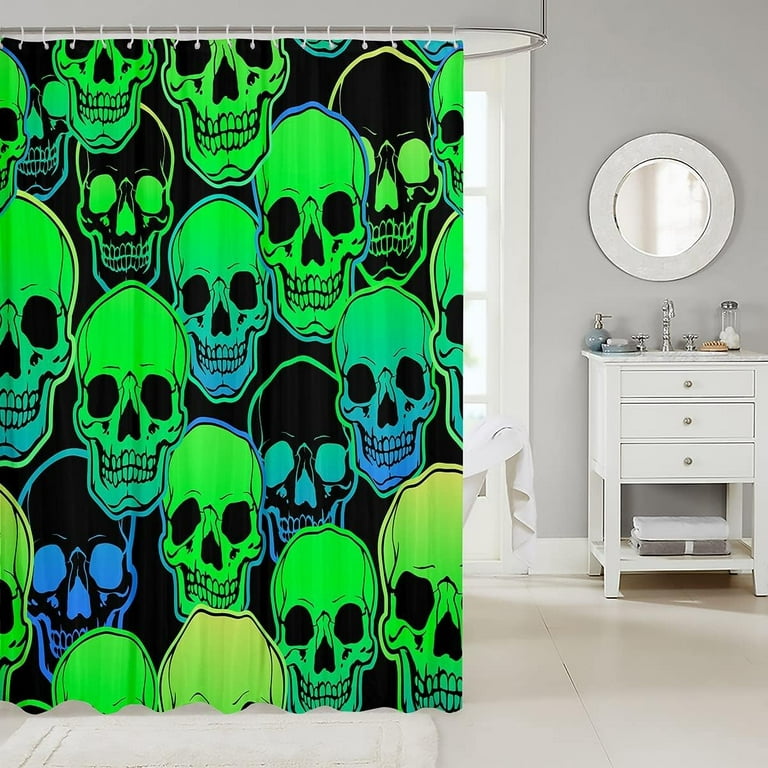 Joocar Sugar Skull Shower Curtain Neon Green Blue Watercolor Bathroom Curtain for Kids Boys Girls Teens Room Decor Halloween Style Waterproof Curtain