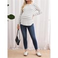 thumbnail image 5 of - Camisas de mernidad para mujer, de punto a rayas, manga larga, cuello redondo, blusas para embarazo, blusas, 5 of 5