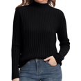 thumbnail image 1 of ManxiVoo Women's Ribbed Knit Turtleneck Sweater Long Sleeve Pullover Basic Top for Fall 2025 Versatile Layering Piece M Size Black, 1 of 6