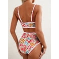 thumbnail image 2 of Conjunto de bikini Herseas de cintura alta con ribete de bloques de color floral para mujer, 2 of 5