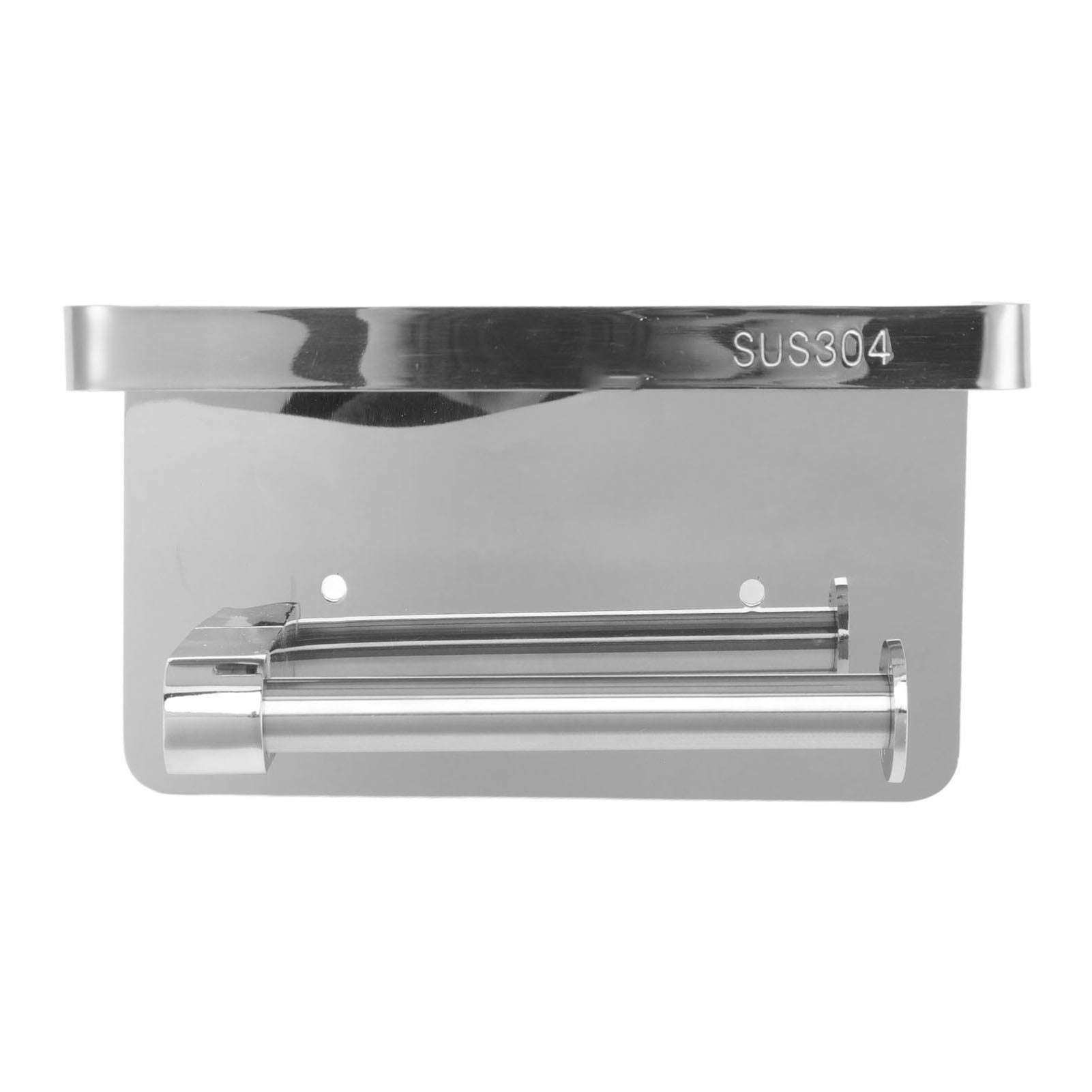 M Buder Toilet Paper Holder with Shelf, Wall Mounted Stainless Steel Tissue Roll Dispenser, Waterproof Storage Rack for Bathroom and Washroom, Silver (7.48 in / 19 cm)