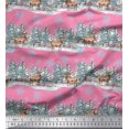 thumbnail image 1 of Soimoi Pink Cotton Voile Fabric Reindeer & Snowflakes Tree Print Fabric by Yard 42 Inch Wide, 1 of 5