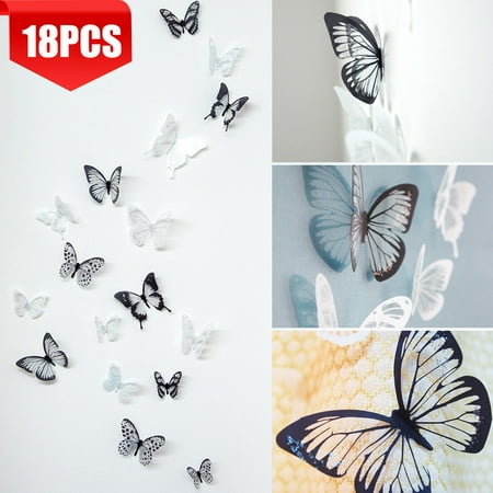 18 Pack Glowing 3d Butterfly Sticker Home Decoration Pvc Art Wall
