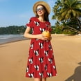 thumbnail image 4 of Vsdgher Rouge Bulldog pour Femmes Été 2025 Décontracté Robes Midi Maxi Légères Manches Courtes Col Rond Robe de Plage, 4 of 6