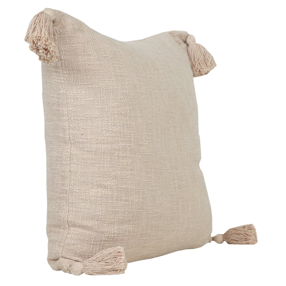 LR Home Ox Bay Hand-Woven Tan/Beige Solid All-Natural Cotton Pillow Cover