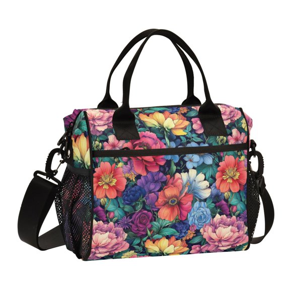 FORMRS Insulated Lunch Bag for Work School Unisex Large Capacity Cooler with Shoulder Strap, Ethereal Floral Harmony