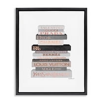 Stupell Industries Neutral Grey and Rose Gold Fashion Bookstack Jet Black Framed Floating Canvas Wall Art, 16x20, by Amanda Greenwood