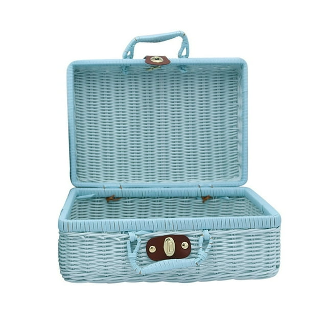 Vintage Rattan Woven Storage Case Makeup Holder Suitcase Sundries Organizer Box