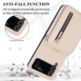thumbnail image 2 of Allytechgroup Galaxy Z Flip 4 Wallet Case for Women Girls, Crossbody Shoulder Strap RFID Blocking Shockproof Cards Slots PU Leather Case Cover, Apricot, 2 of 7