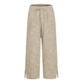 thumbnail image 5 of Hearthz Striped Cotton Linen Pants Women High Waisted Wide Leg Crop Pants for Women Flowy Baggy Womens Pants Trendy Khaki S, 5 of 7