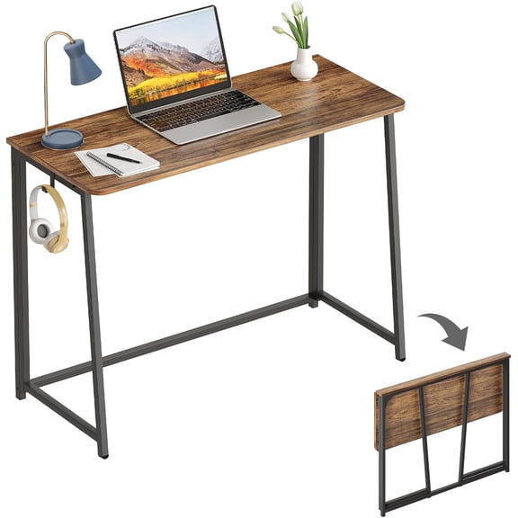 Folding Computer Desk, Small Writing Foldable Desk 31.5", Space-Saving Laptop Table, Easy Assemble Workstation for Home Office,Black