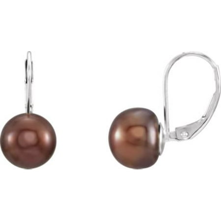 Natural Freshwater Chocolate Pearl 925 Sterling Silver Freshwater Chocolate Pearl Lever Back Drop and Dangle Earrings ()