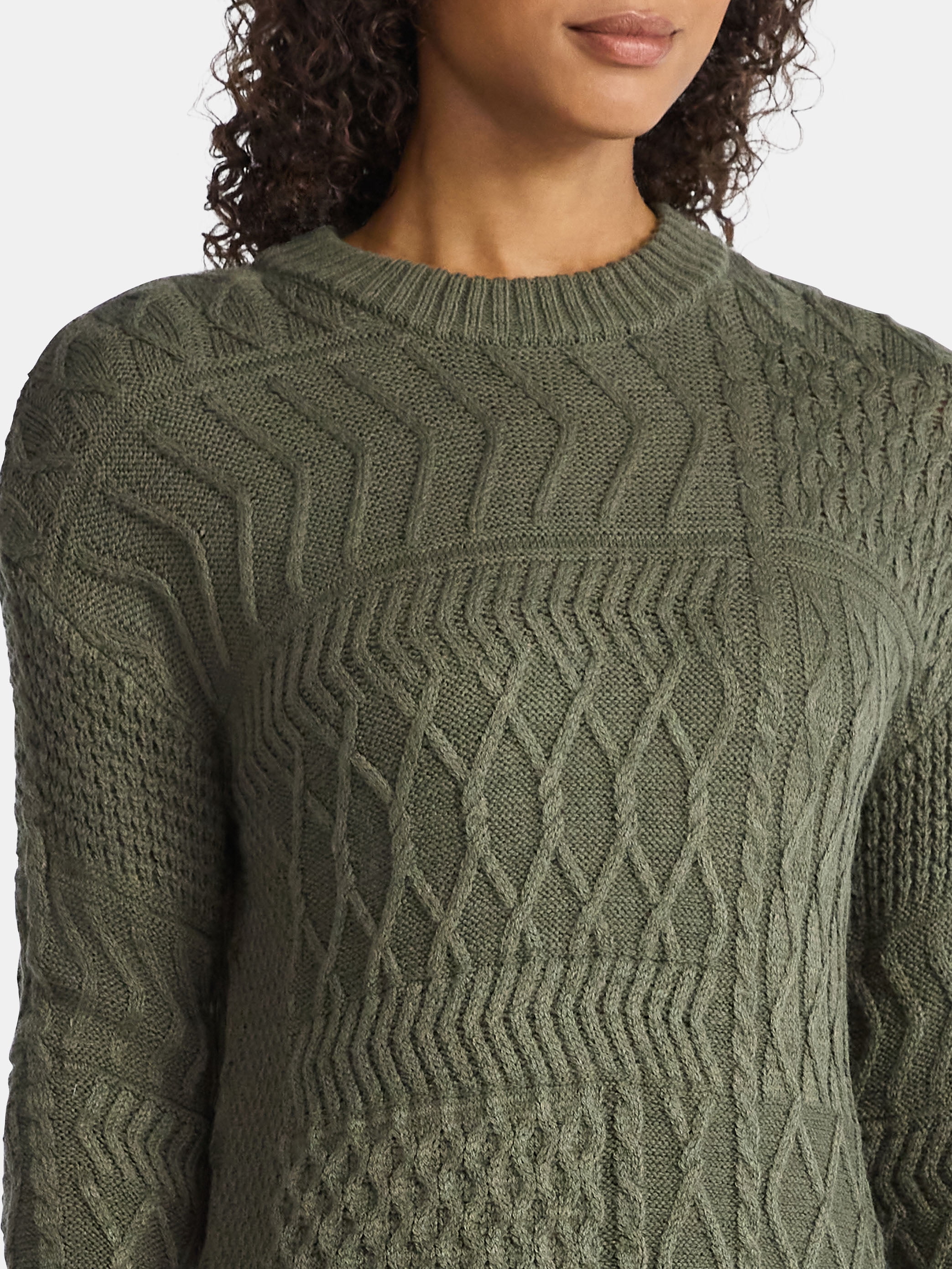 Time and Tru Women’s and Women’s Plus Mixed Stitch Sweater, Midweight, Sizes XS-4X