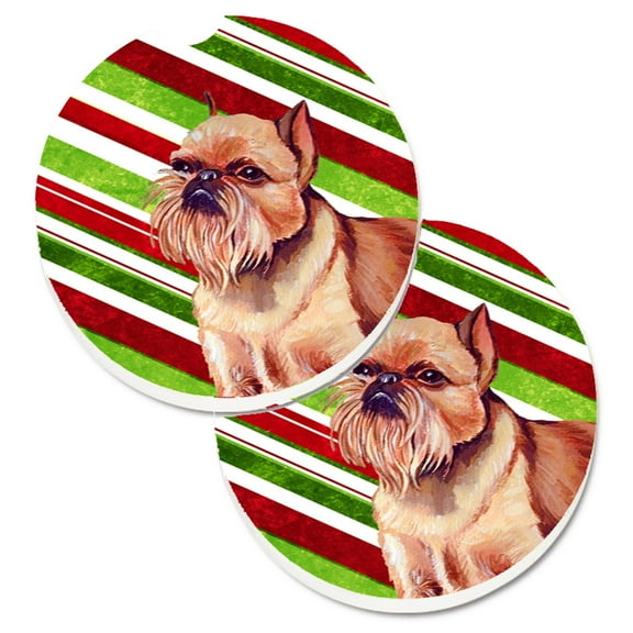 Carolines Treasures LH9224CARC Brussels Griffon Candy Cane Holiday Christmas Set of 2 Cup Holder Car Coasters Large