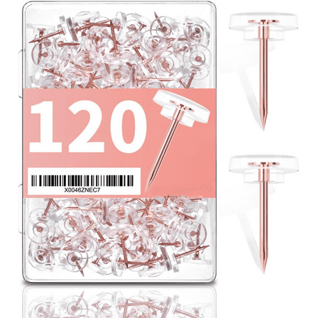 120 PCS Flat Rose Gold Push Pins for Wall Thumb Tacks for Walls Flat thumbtacks Push pin for Bulletin Board Shadow Box Display Thumbtack for Cork Board