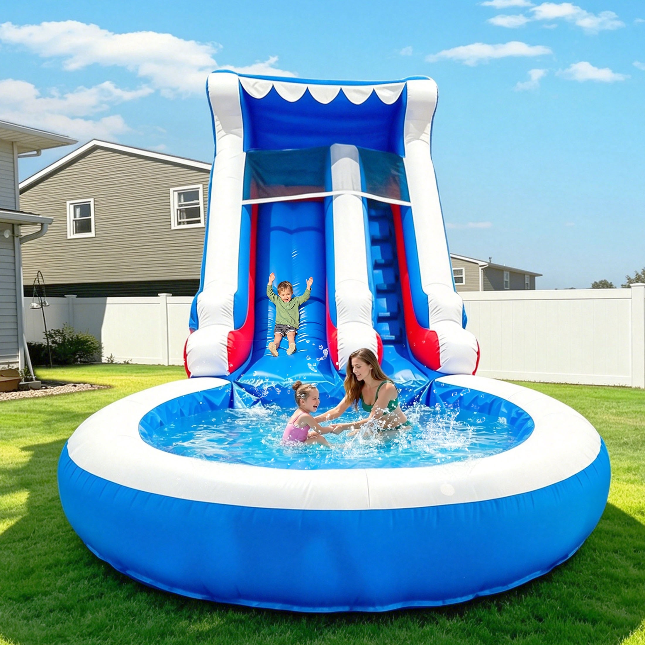 Relunch 24FT(L) Commercial PVC Inflatable Water Slide for Kids(Without Blower) Inflatable Water Slide for Summer Fun Backyard 24x 13x12Ft