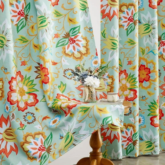 Modern Floral Blackout Curtains 84-Inch Length 2 Panels, Cute Colorful Flowers Boho Farmhouse Window Curtain Panels for Bedroom Living Room Dining Room Kitchen, Tribal Hippie Panels & Drapes