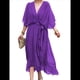 thumbnail image 1 of Vestido de Talla Grande para Mujer, Corta, Cruzado, Cuello en V, Abertura Alta, Volantes, . Púrpura XXL, 1 of 5