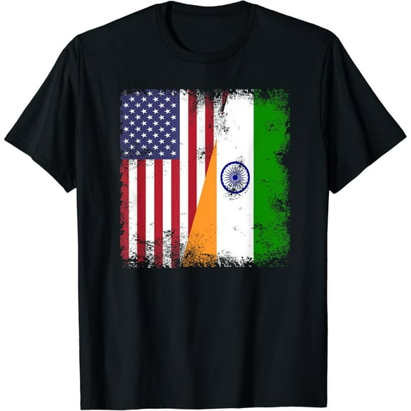 Half Indian Flag | Vintage India USA Gift T-Shirt mens t shirt，black，women，funny，misfits，men，journey