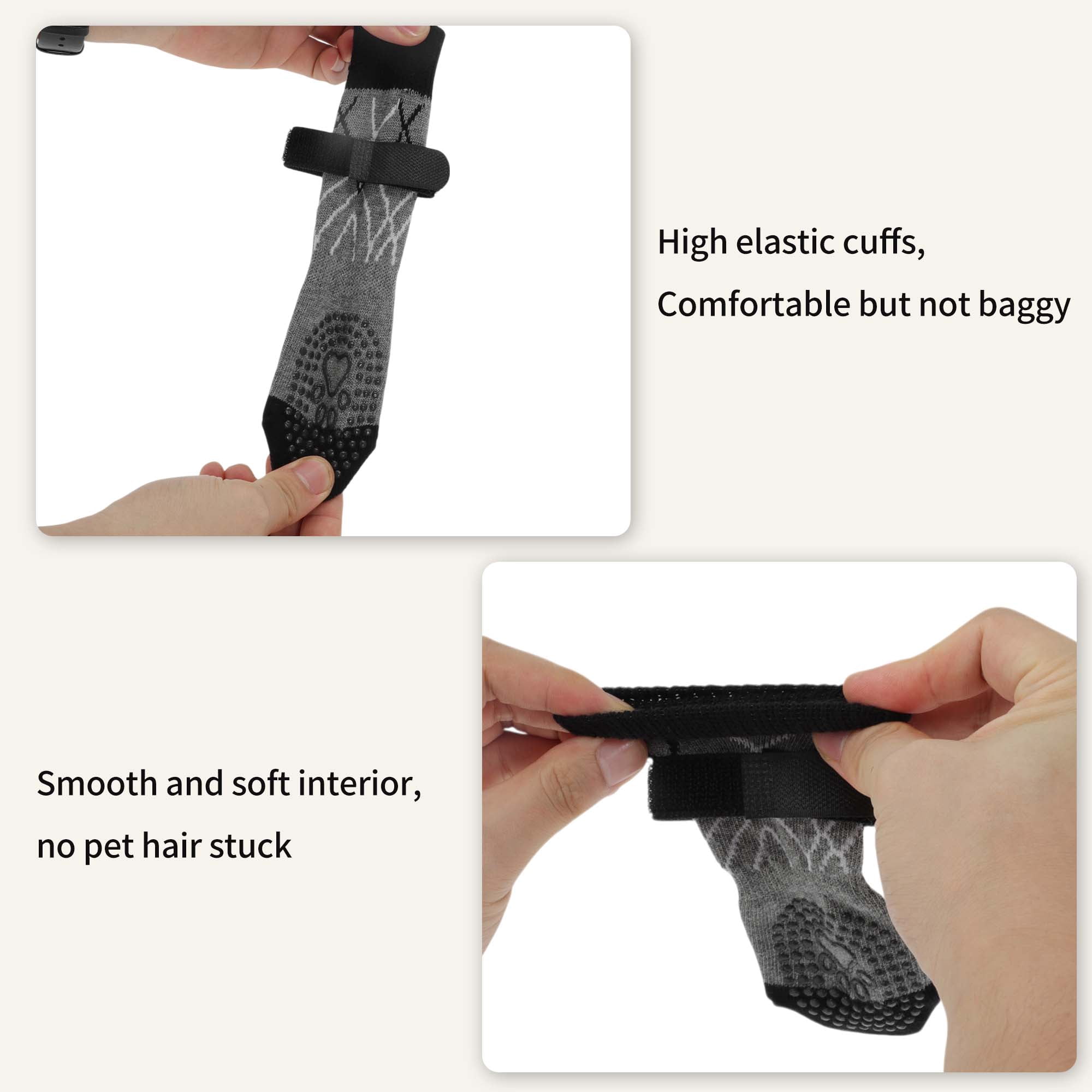 Unique Bargains 4Pcs Non-Slip Dog Socks with Adjustable Tapes Gray L