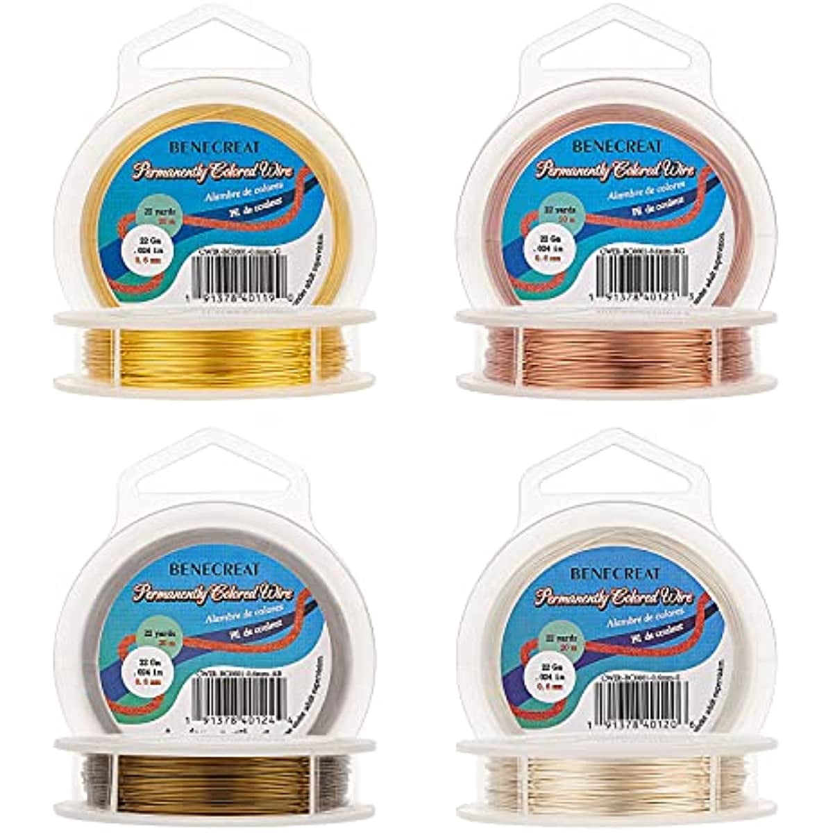 4 Rolls x 21 yard Copper Wire 23 gauge Sliver Gold Wire Jewelry Beading Wire for Necklace Bracelet Making