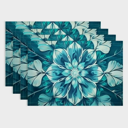 

Fenyluxe Flowers Leaves Blue Linen Cloth Placemats Set of 4 for Birthday Parties and Home Decoration 18x12in