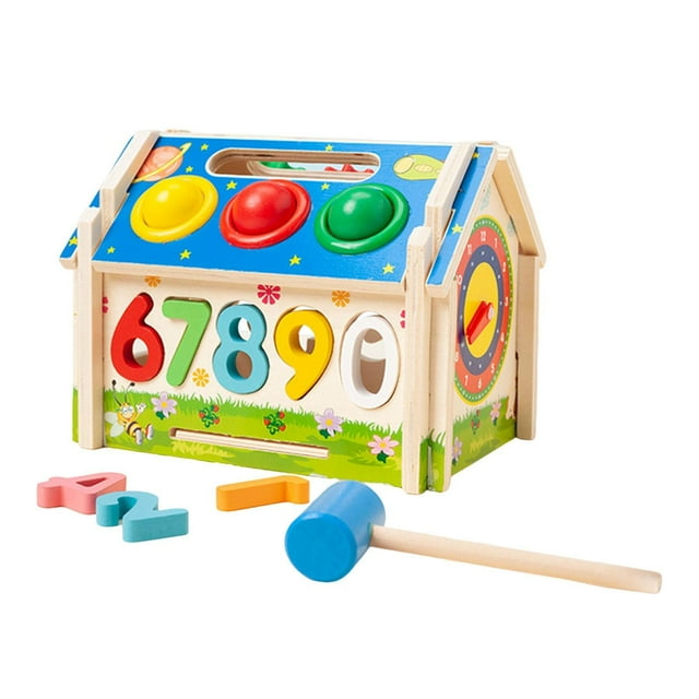MERIGLARE Activity Cube Wood Shape Sorter Box for Holiday Gift Kindergarten Boys Girls with mallet