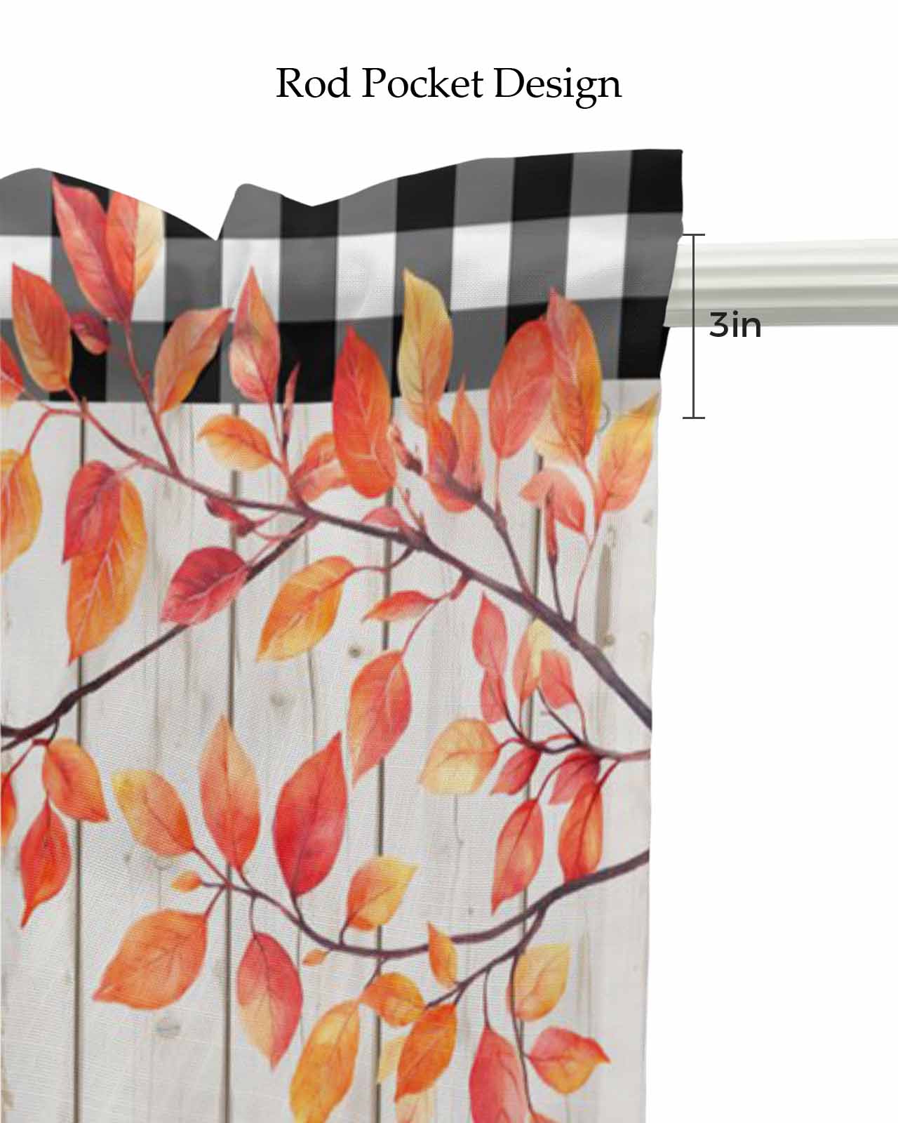 Fall Pumpkin Sunflowers Kitchen Valances for Windows Farmhouse Linen Window Valance Curtain for Living Room Window Treatment Thanksgiving Branch Wood Grain Valance Rod Pocket Topper, 42 x 18 Inch