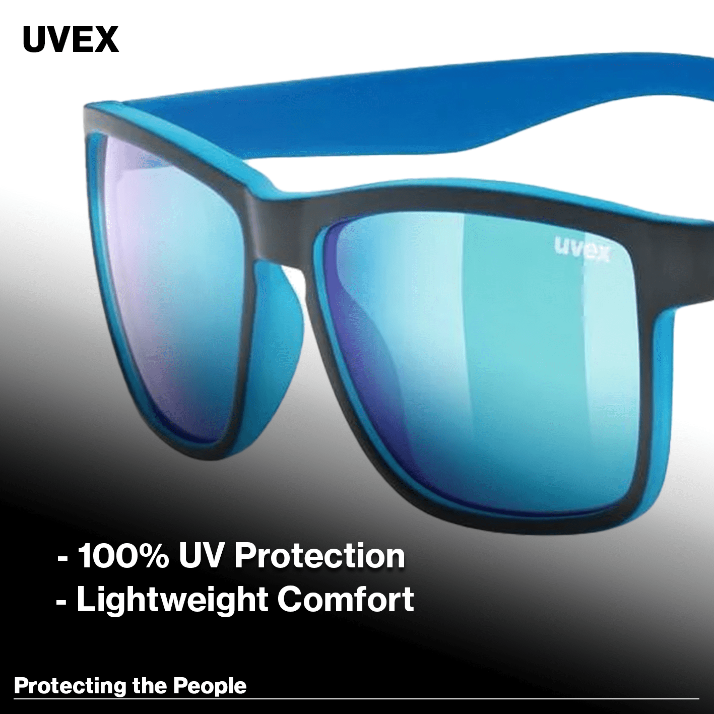 Uvex LGL 39 Sunglasses - Full UV Protection and Lightweight Comfort - Black Matte Blue / Mirrored Blue