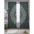 thumbnail image 2 of Boho Flower Sheer Curtains 108 inches Long, Dark Green Bohemia Geometric Tribal Ethnic Light Filtering Sheer Window Curtains Rod Pocket Voile Drapes for Bedroom Living Room, 2 Panels 52"W x 108"L, 2 of 7