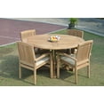 thumbnail image 3 of Grade-A Teak Dining Set: 4 Seater 5 Pc: 60" Round Table And 4 Wave Stacking Arm Chairs Outdoor Patio WholesaleTeak #WMDSWVm, 3 of 4